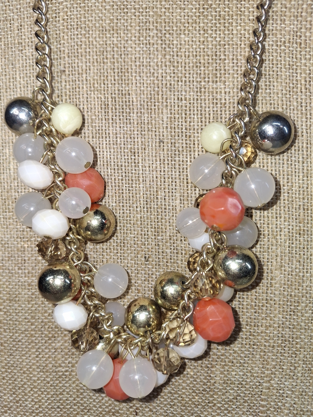 The Limited Gold-Tone Cluster Necklace with Coral and White Beads